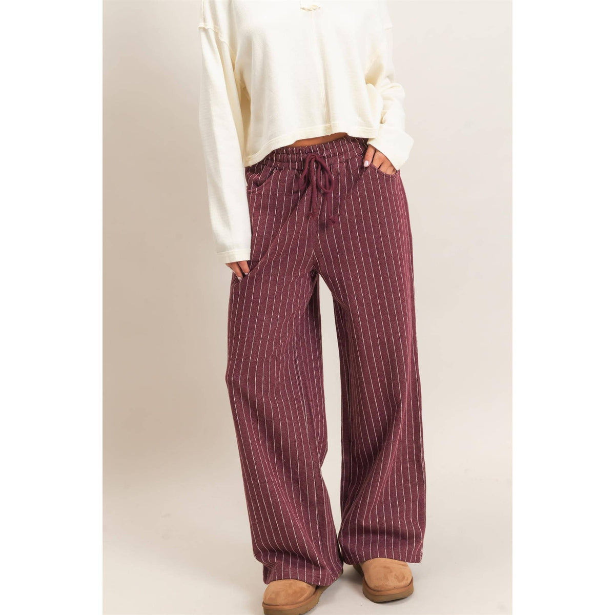 Pinstripe Elastic Waist Sweatpants