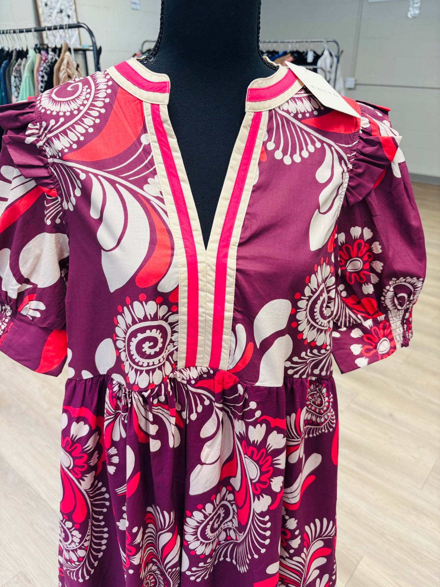 Entro Plum Paisley Midi Dress