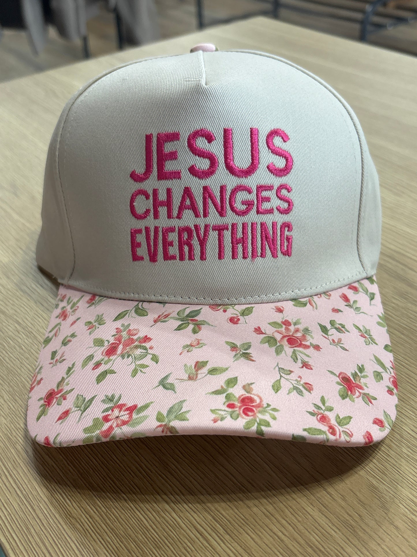 Jesus Changes Everything Two Tone Pink Floral Cotton Hat