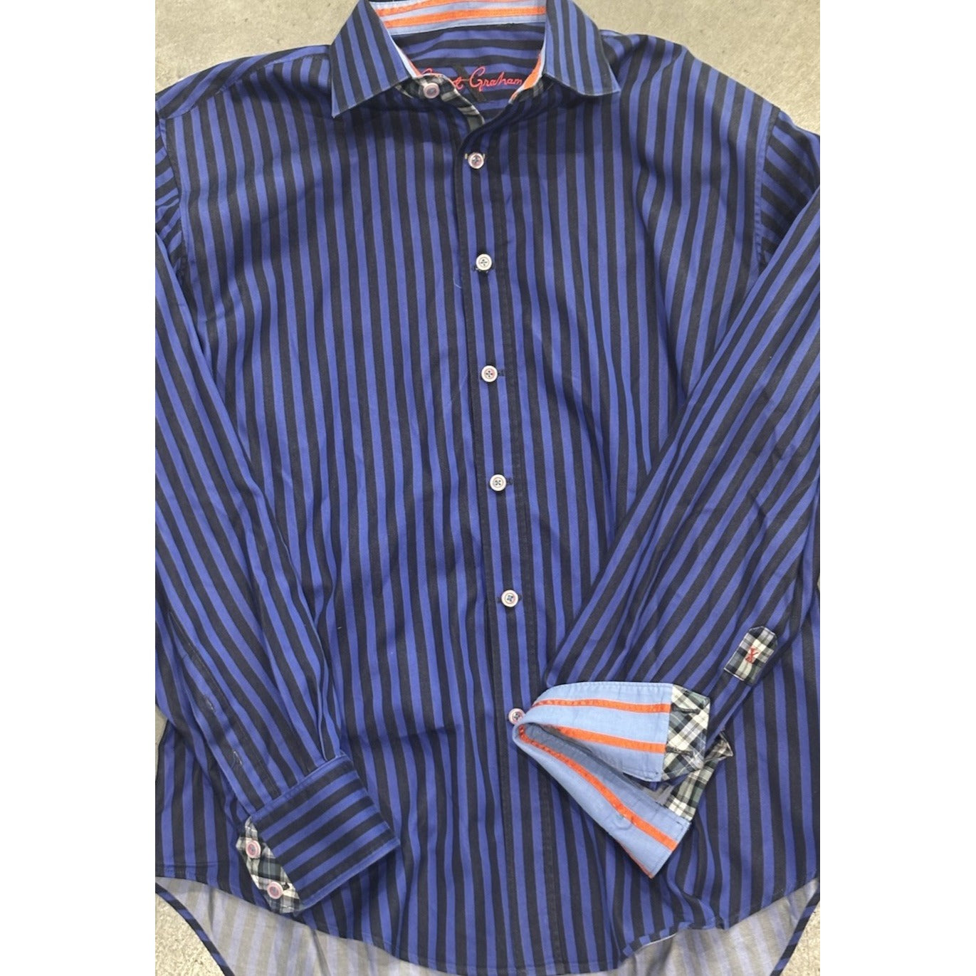 Robert Graham Blue Striped Shirt Long Sleeve Size Medium