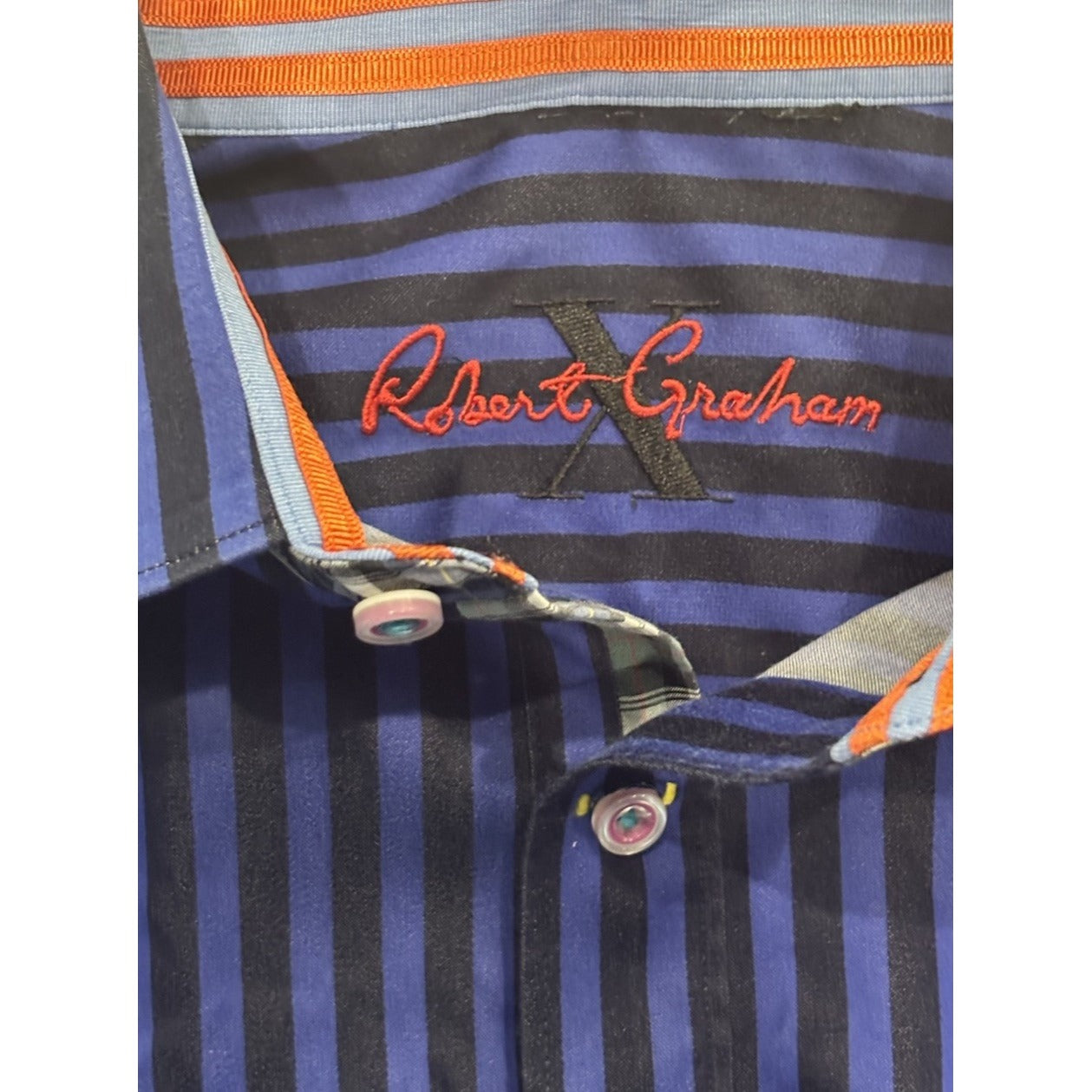 Robert Graham Blue Striped Shirt Long Sleeve Size Medium