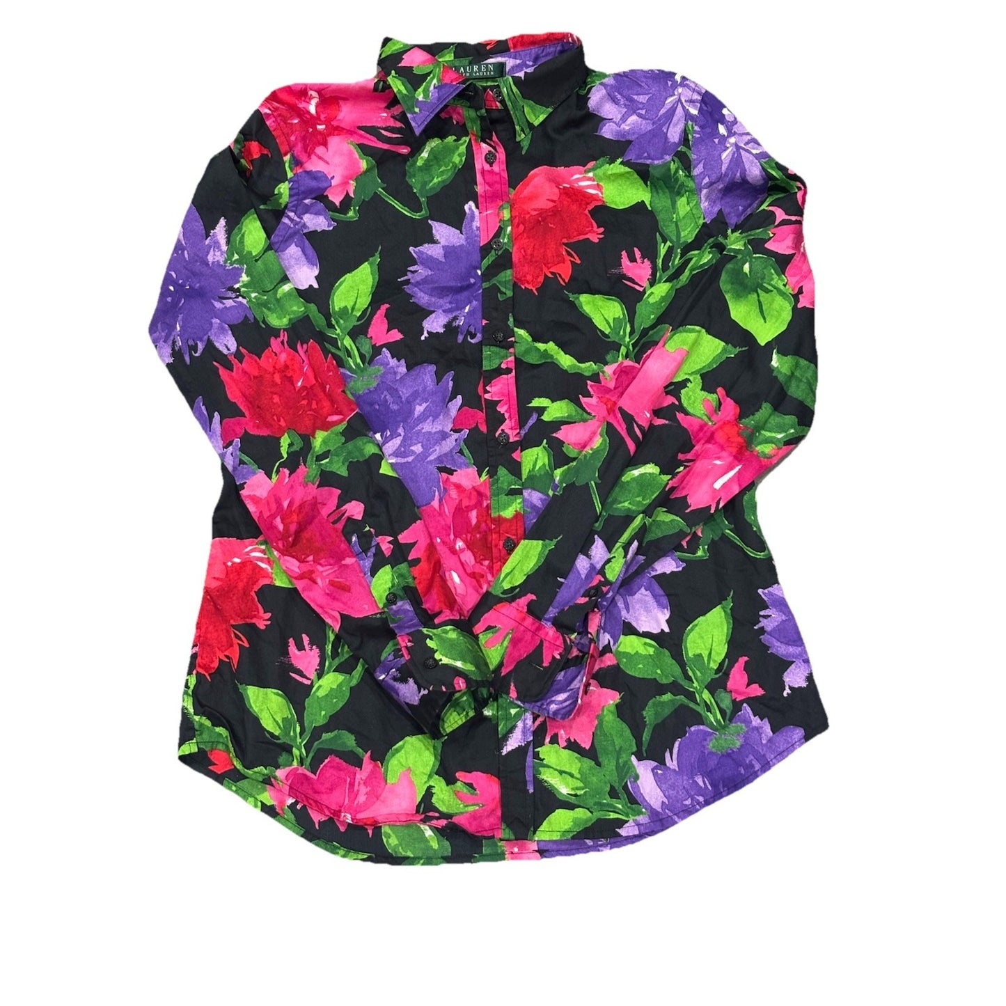 Lauren Ralph Lauren Size M Bright Multicolor Floral Women's Shirt 100% Cotton