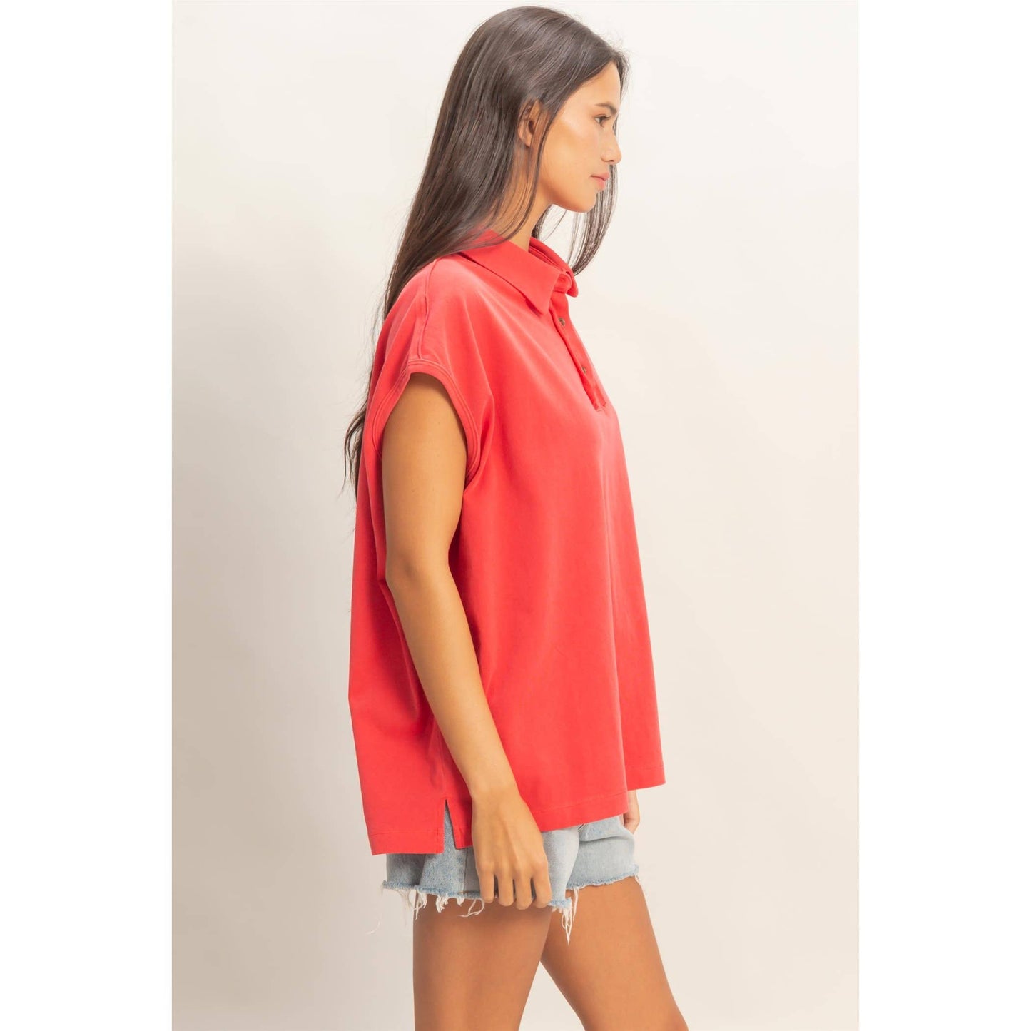Double Zero Pigment Dye Sleeveless Polo Oversized Top