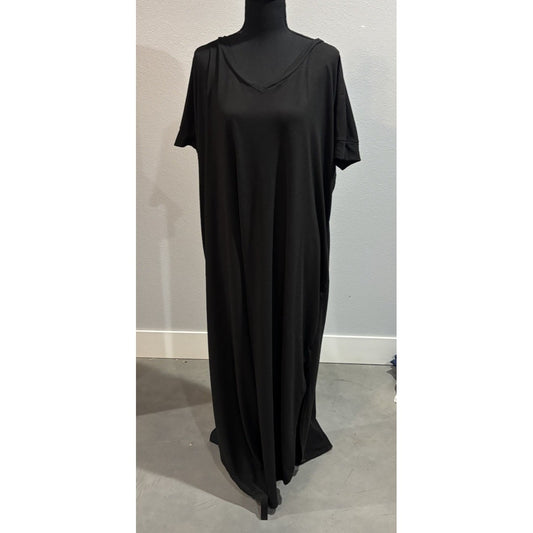 Zenana Premium Short Sleeve Maxi Dress Women's Size 2XL Solid Black Pockets