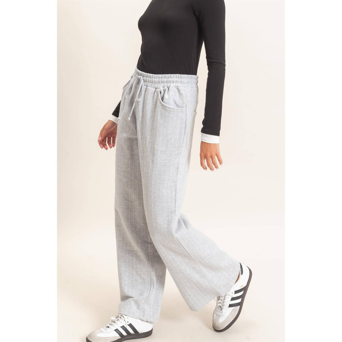 Pinstripe Elastic Waist Sweatpants