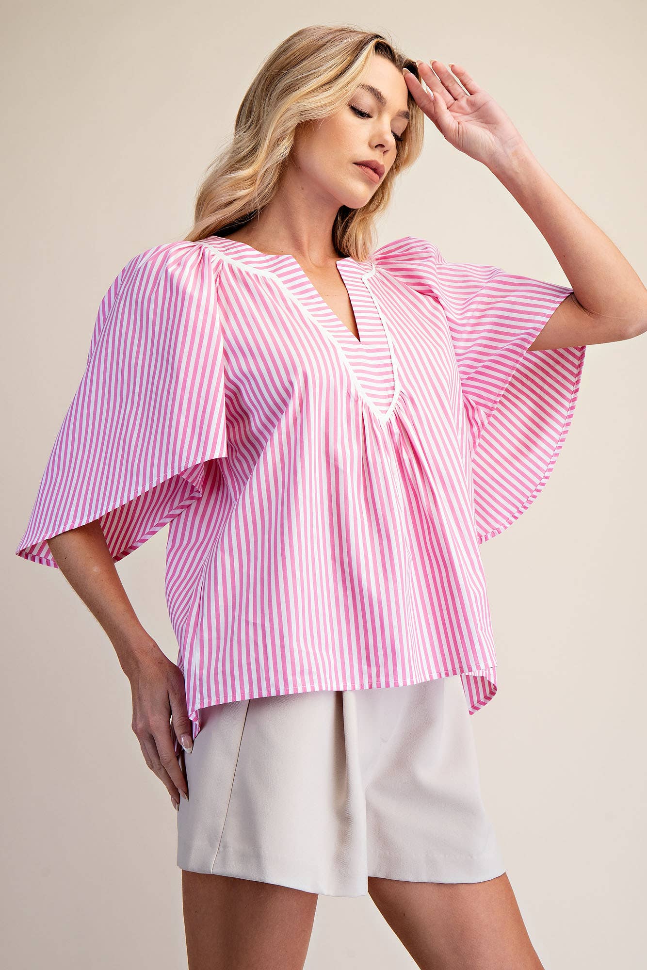 Glam V-Neck Oversized Flutter Sleeves Top