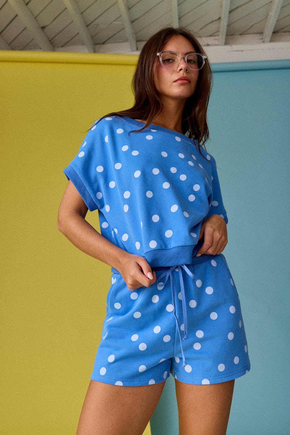 Polka Dot Print Short Sleeve Top and Short Set