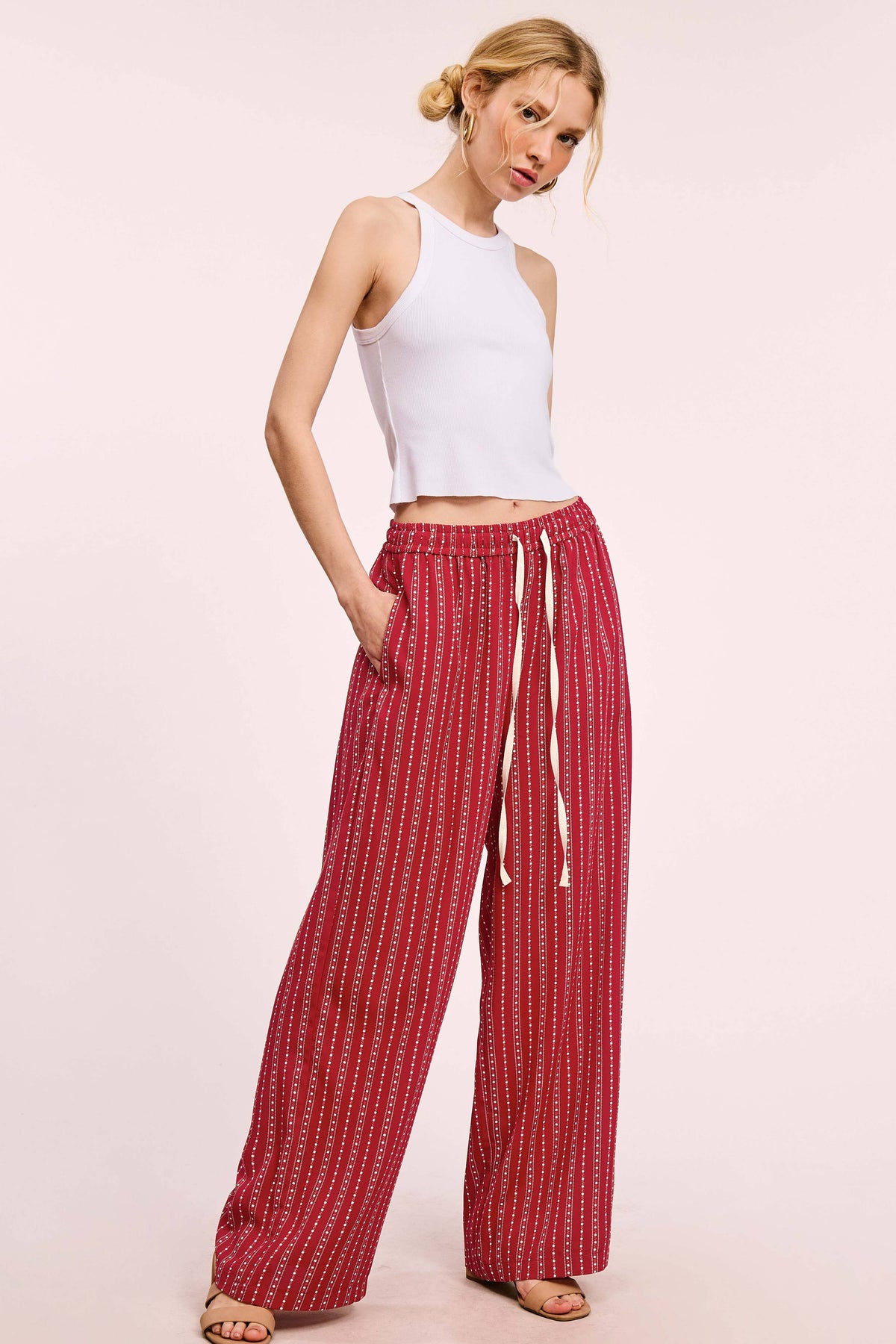 La Miel Patterned Design Relaxed Fit Pants With Pockets