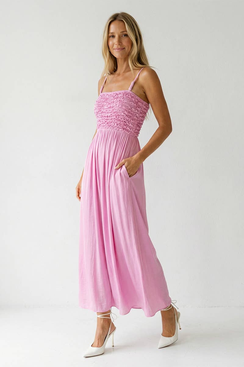 Smocked Maxi Dress With Cord Strap Detail Naked Zebra