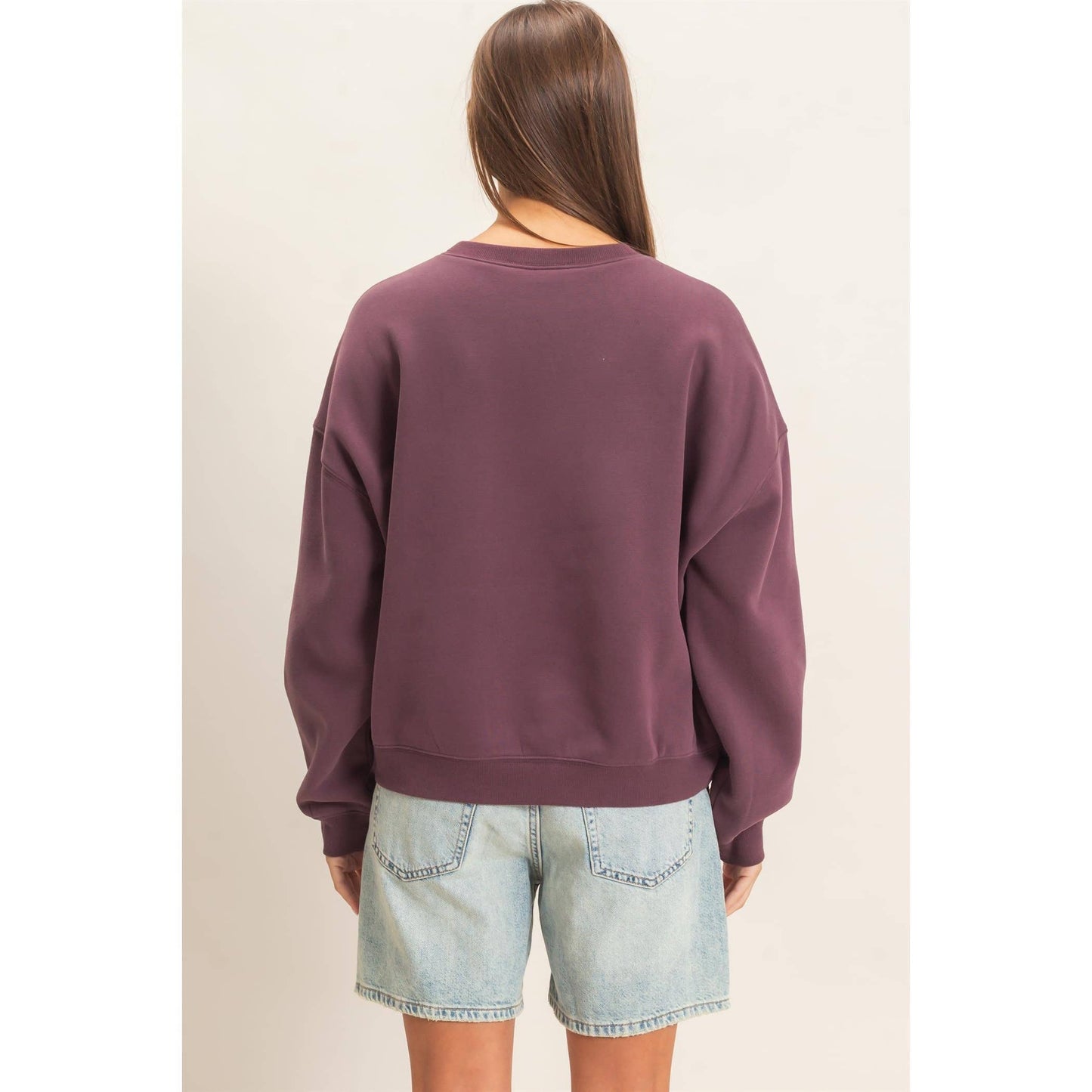 Double Zero Floral Applique Crew Neck Sweatshirt