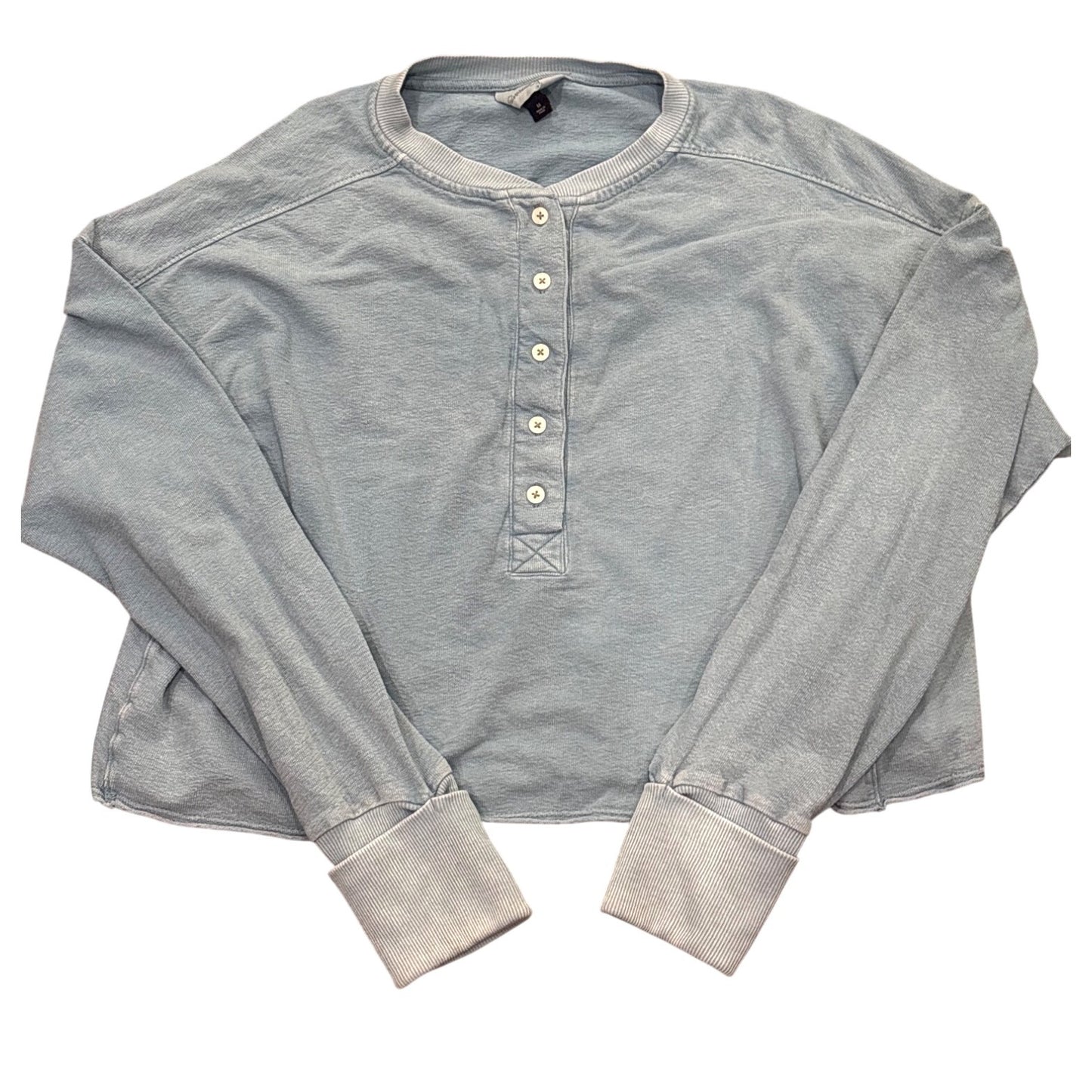 Universal Thread Womens Long Sleeve Henley Shirt Light Blue cropped Size M