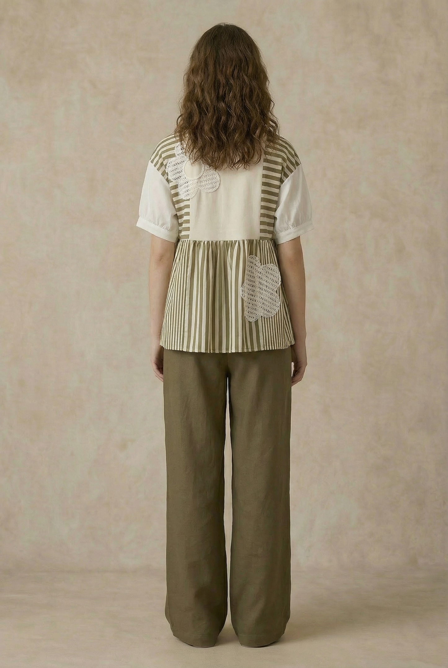 STRIPED SHIRT WITH LACE FLOWER DETAIL