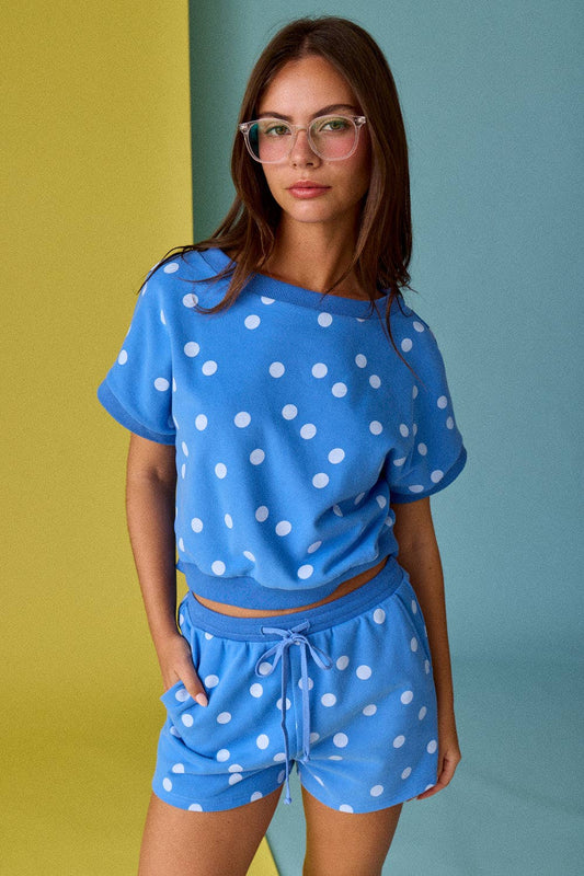 Polka Dot Print Short Sleeve Top and Short Set