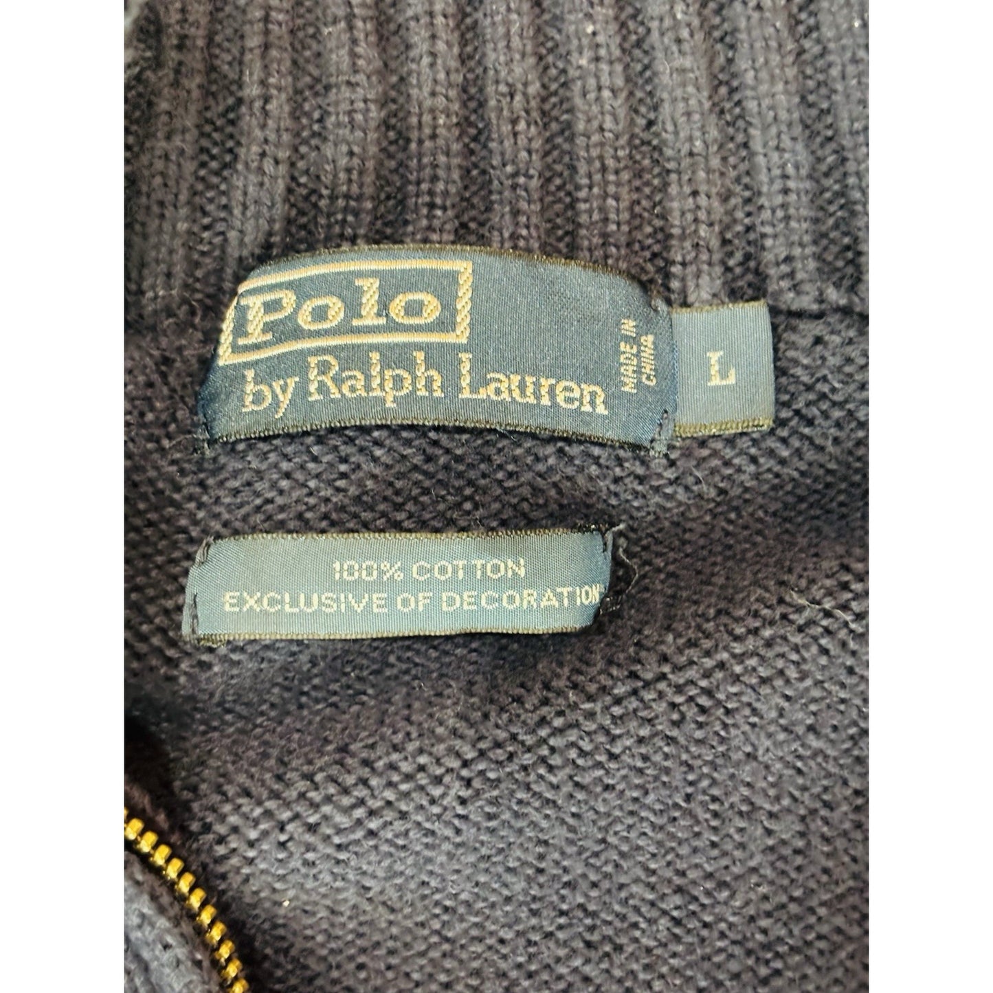 Vtg Polo Ralph Lauren Mens Jacket Cardigan Sweater Sz L Knit Navy Pockets Zip