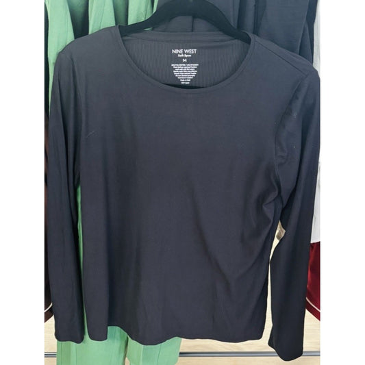 Nine West Women’s Short Sleeve Soft Spun Crew  Neck T Shirt Black Sz M
