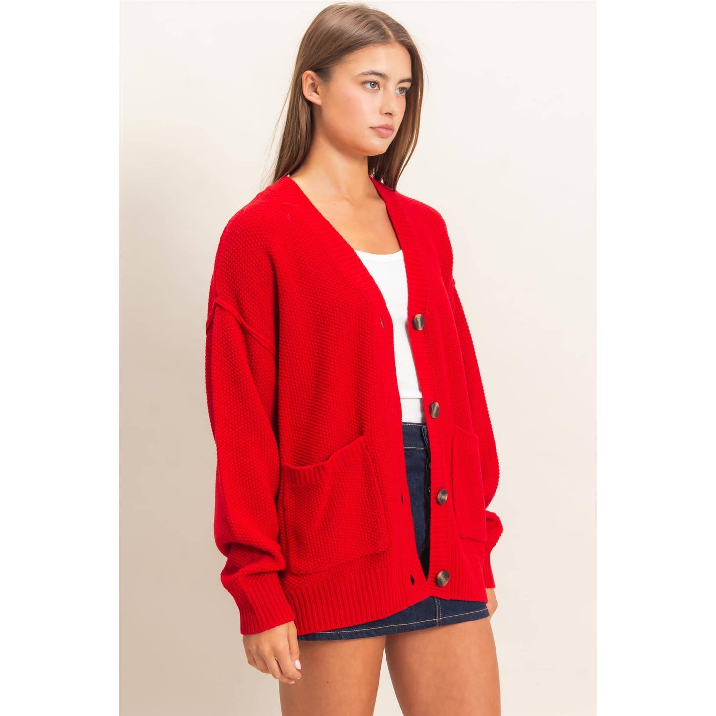 Textured Oversized Knit Buttoned Cardigan