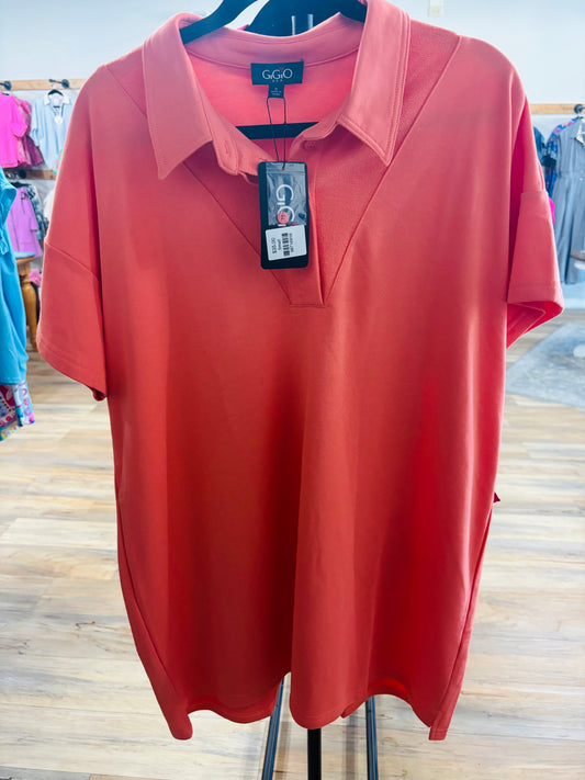 GiGio Mixed Jersey Polo Style Mini Dress in Peach