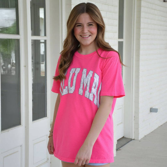 Lulu Mac Camo Adult Neon Pink Comfort Colors Tee