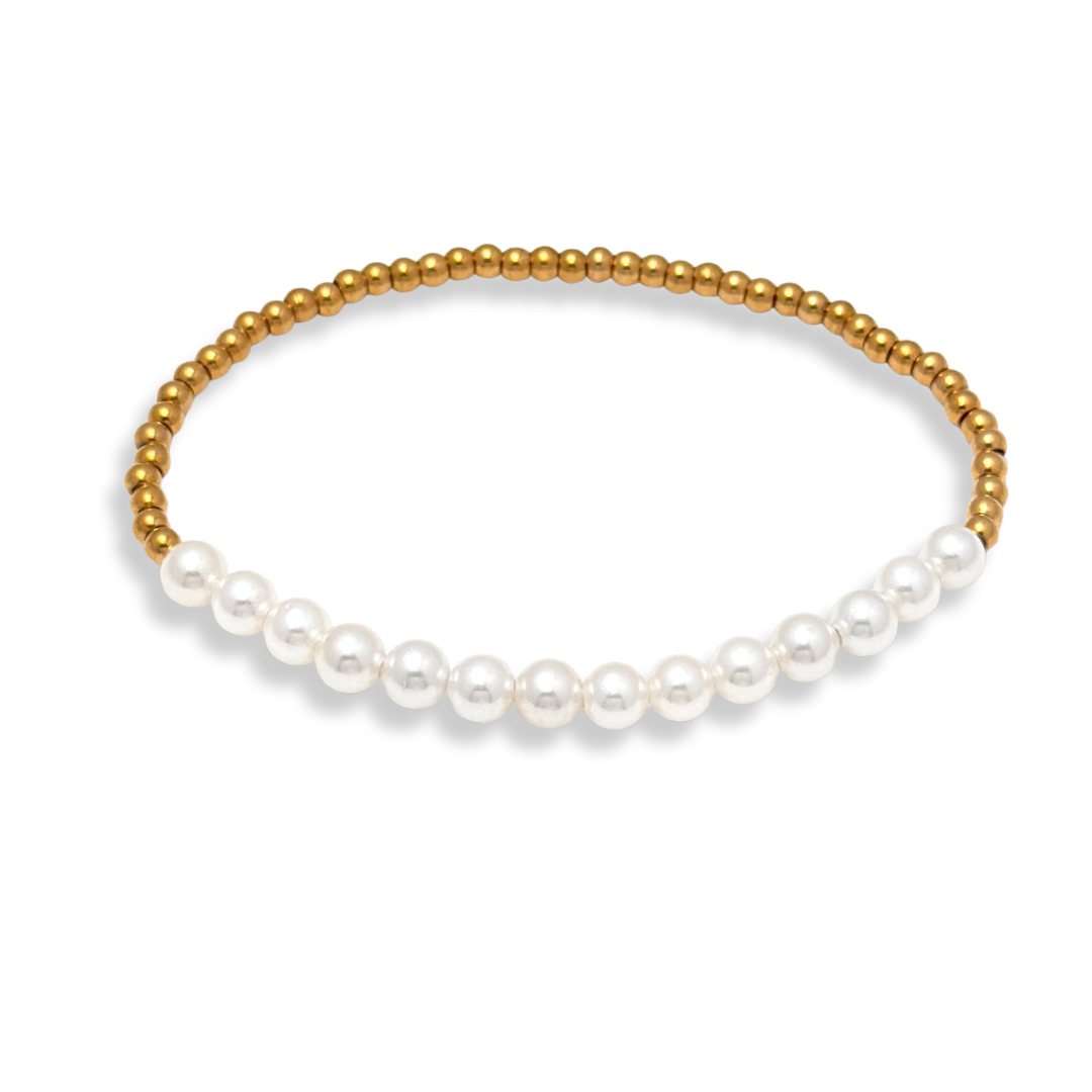 Pearl and Gold Beaded Bracelets Waterproof