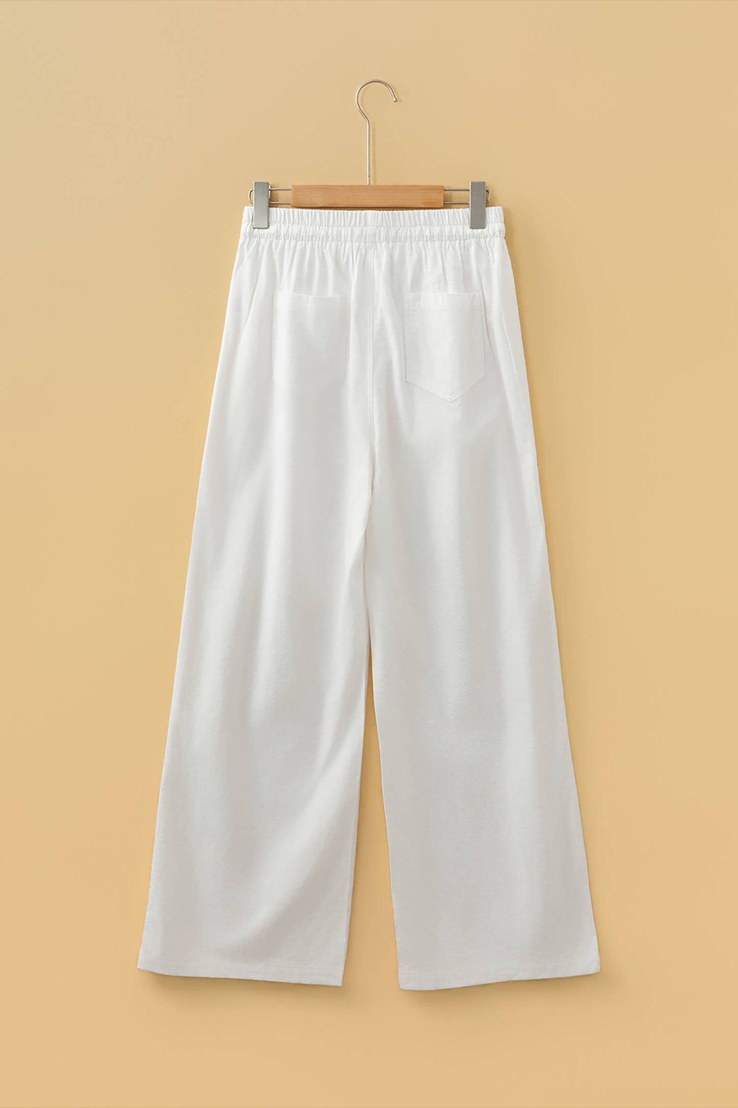 Elastic Waist Button Pleated Detail Wide Leg Pants (S-XL)
