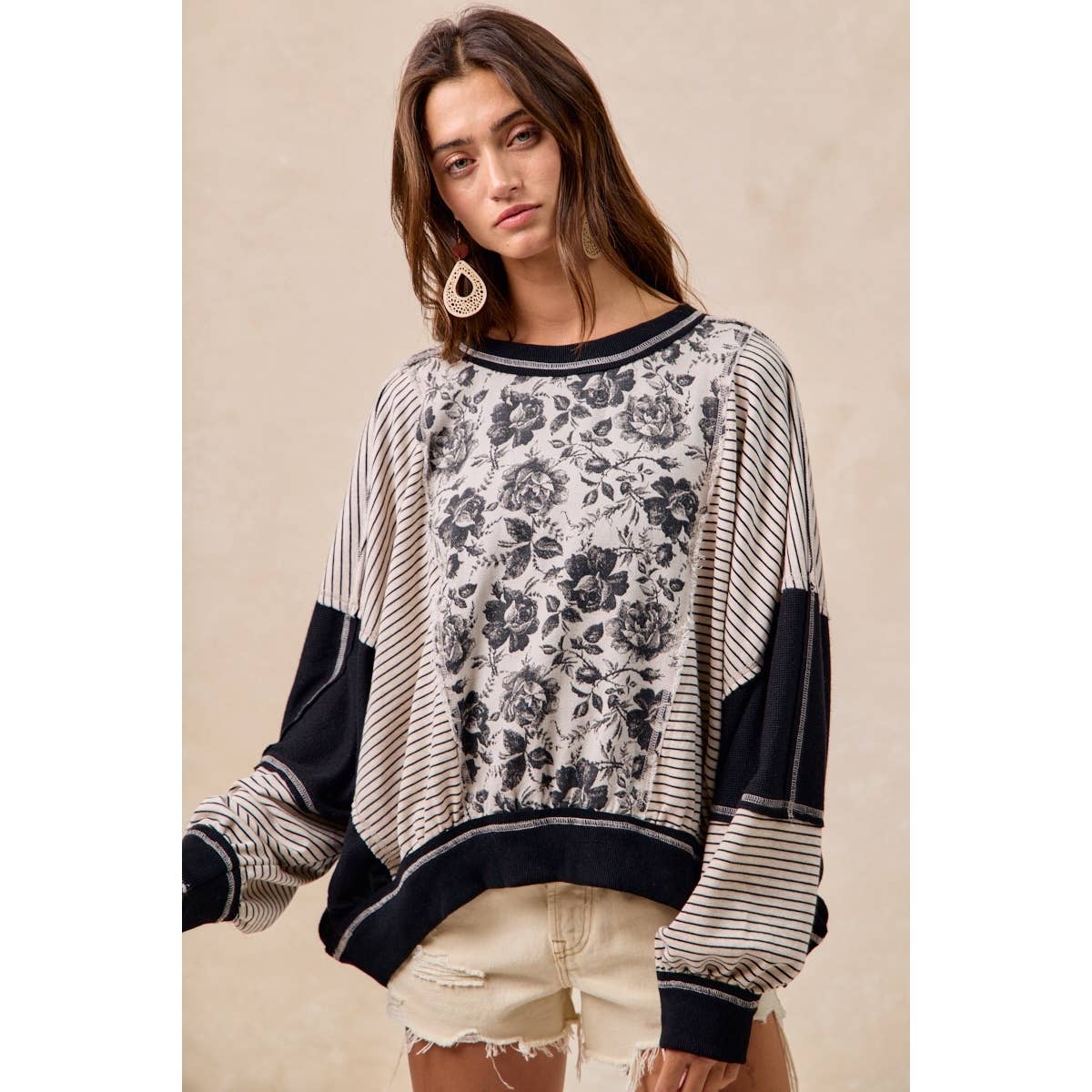 BiBi ROSE TWILL AND STRIPE MIX AND MATCH TOP