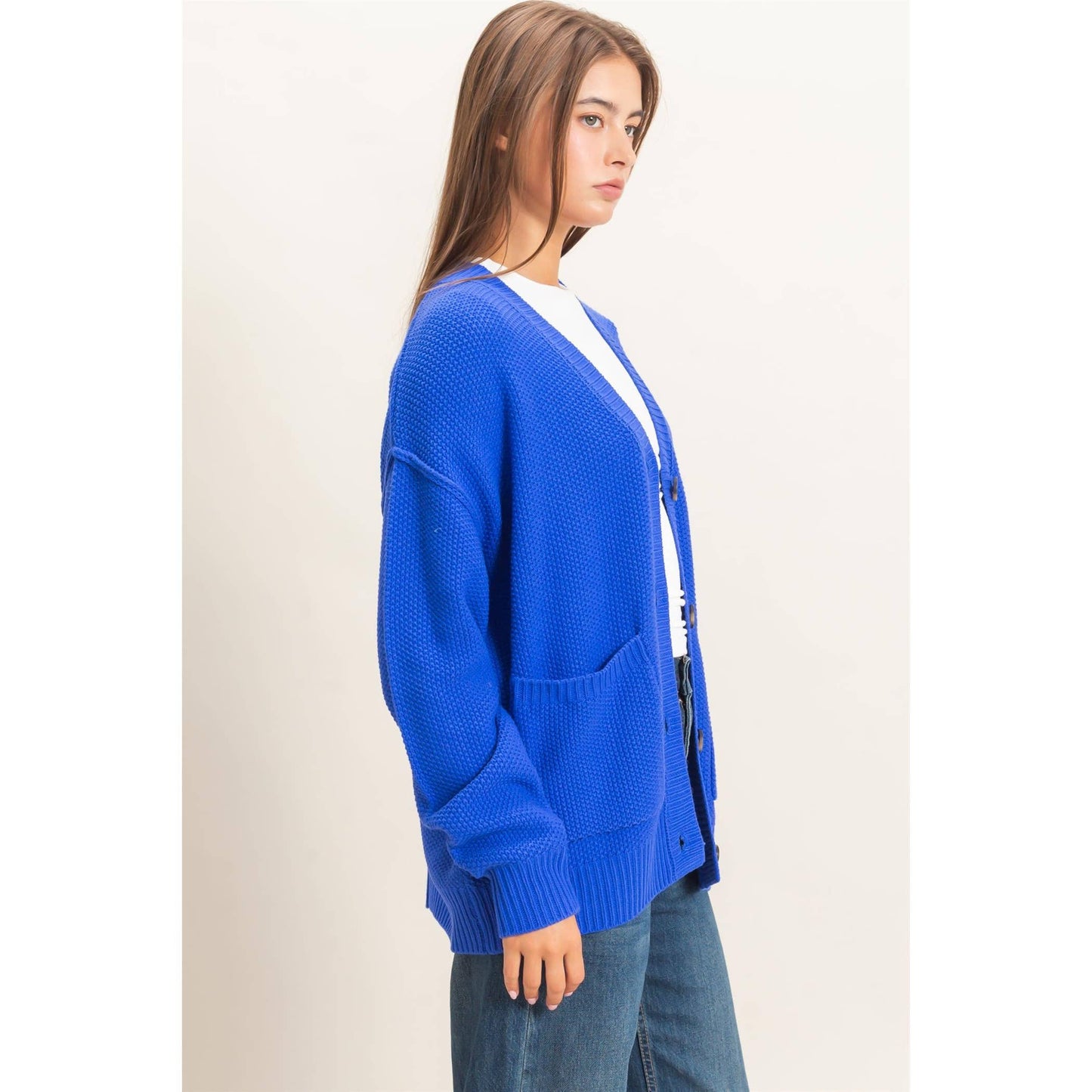 Textured Oversized Knit Buttoned Cardigan