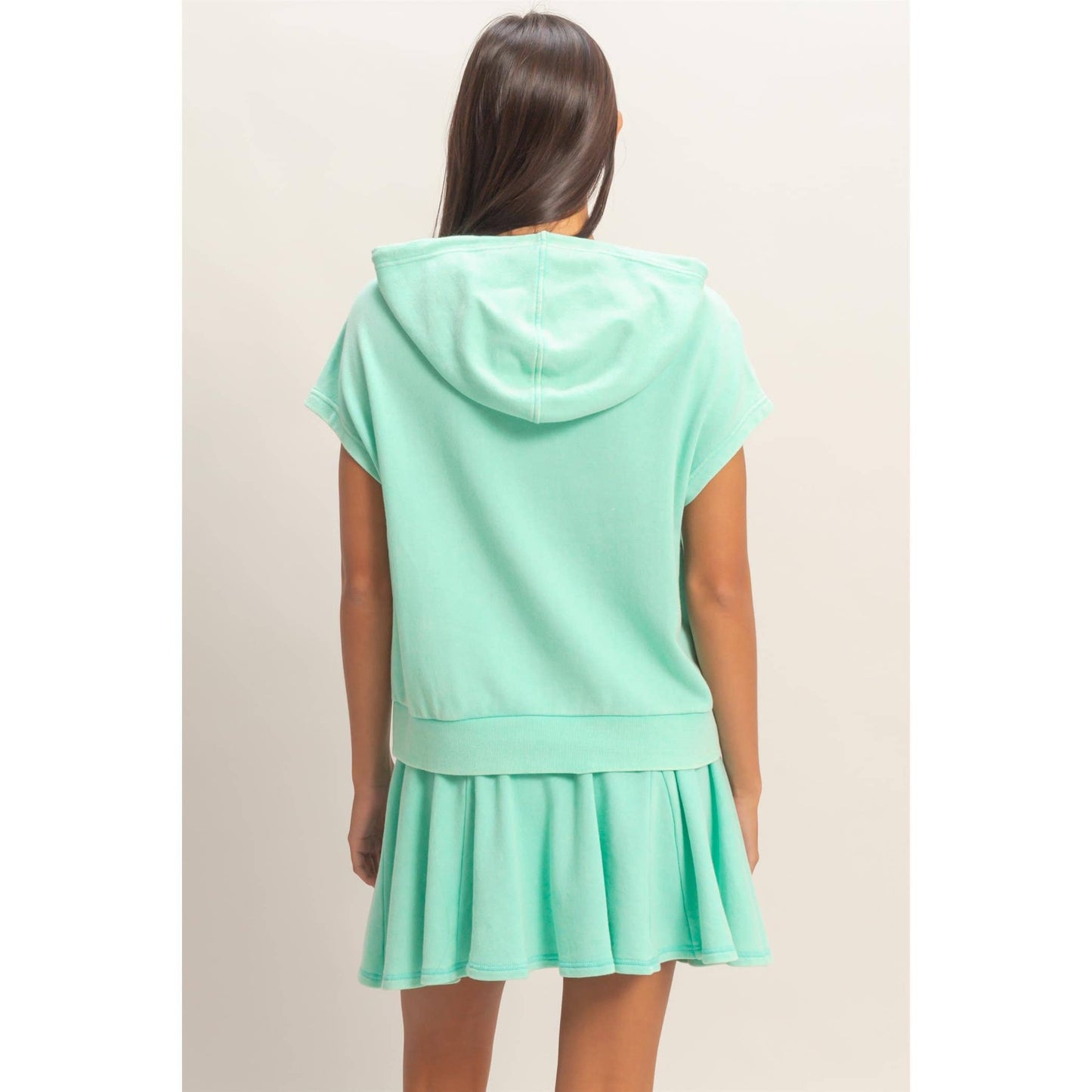 Acid Washed Sleeveless Hooded Kangaroo Pocket Top