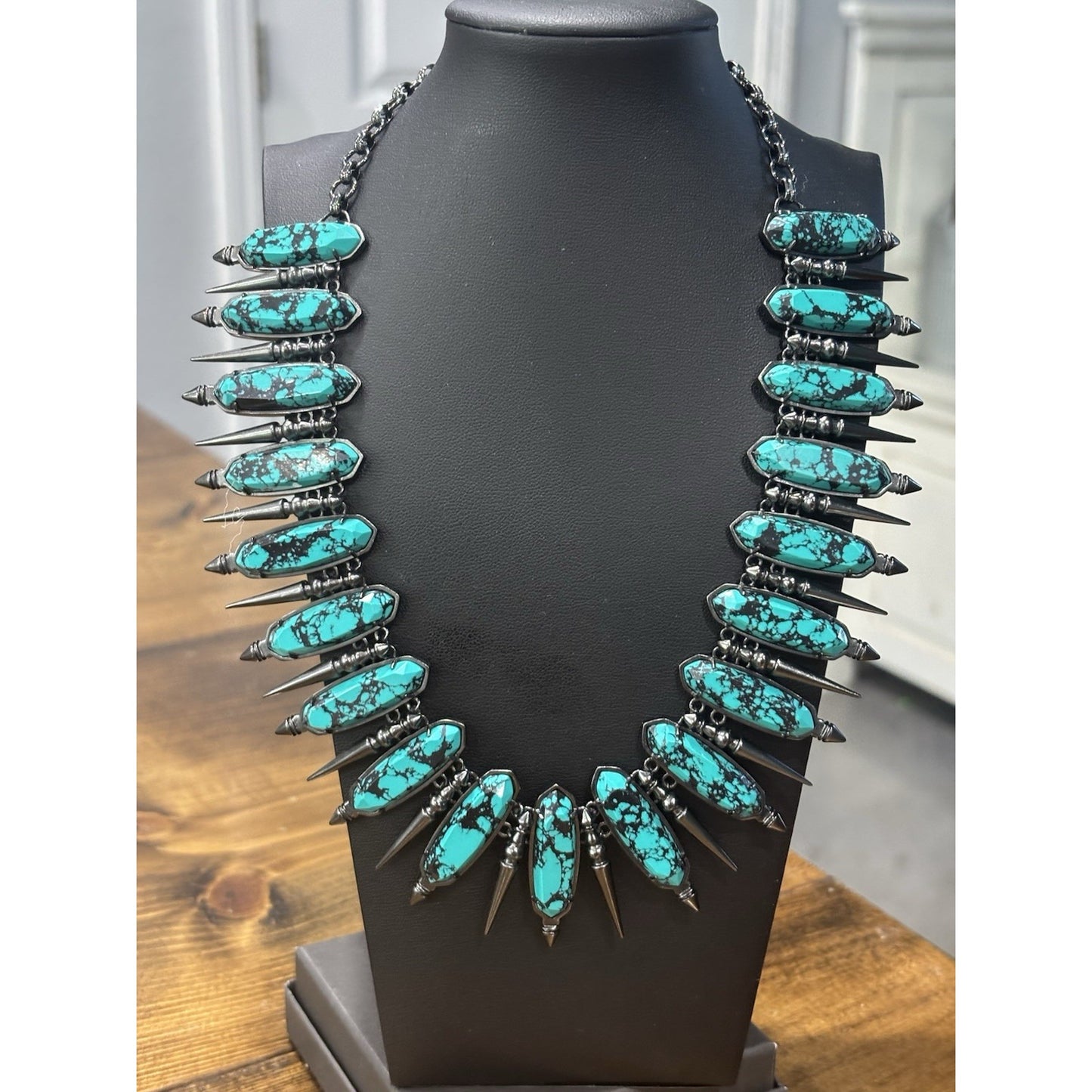 Kendra Scott Gwendolyn Statement Necklace Variegated Teal Magnesite Gunmetal