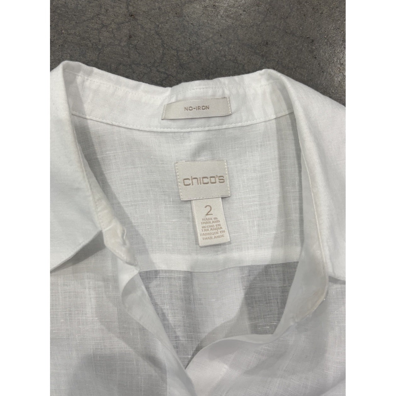 Chico's No-Iron Top Women's Linen Button-Up Shirt 3/4 Sleeve Top White Size 2