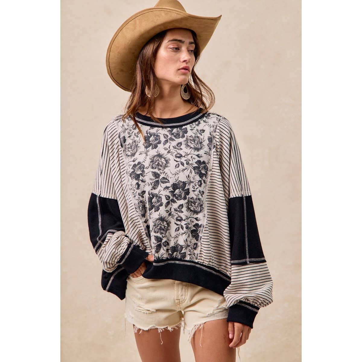 BiBi ROSE TWILL AND STRIPE MIX AND MATCH TOP
