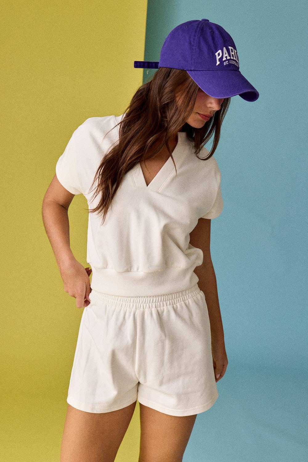 PX8760 V Neck Short Sleeve Top and Short Set