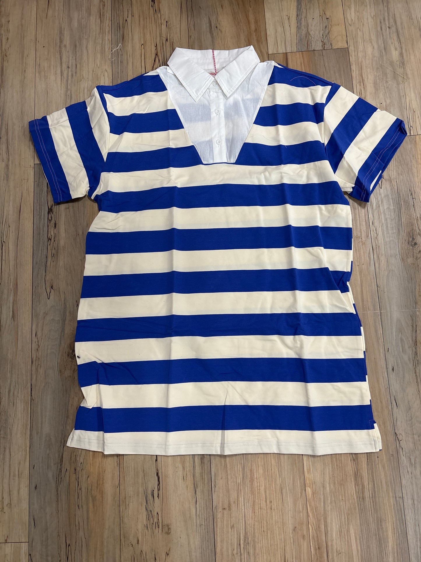 Umgee Striped Mini T-Shirt Dress in Blue