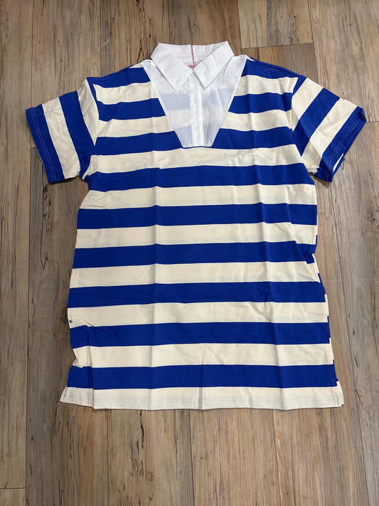 Umgee Striped Mini T-Shirt Dress in Blue