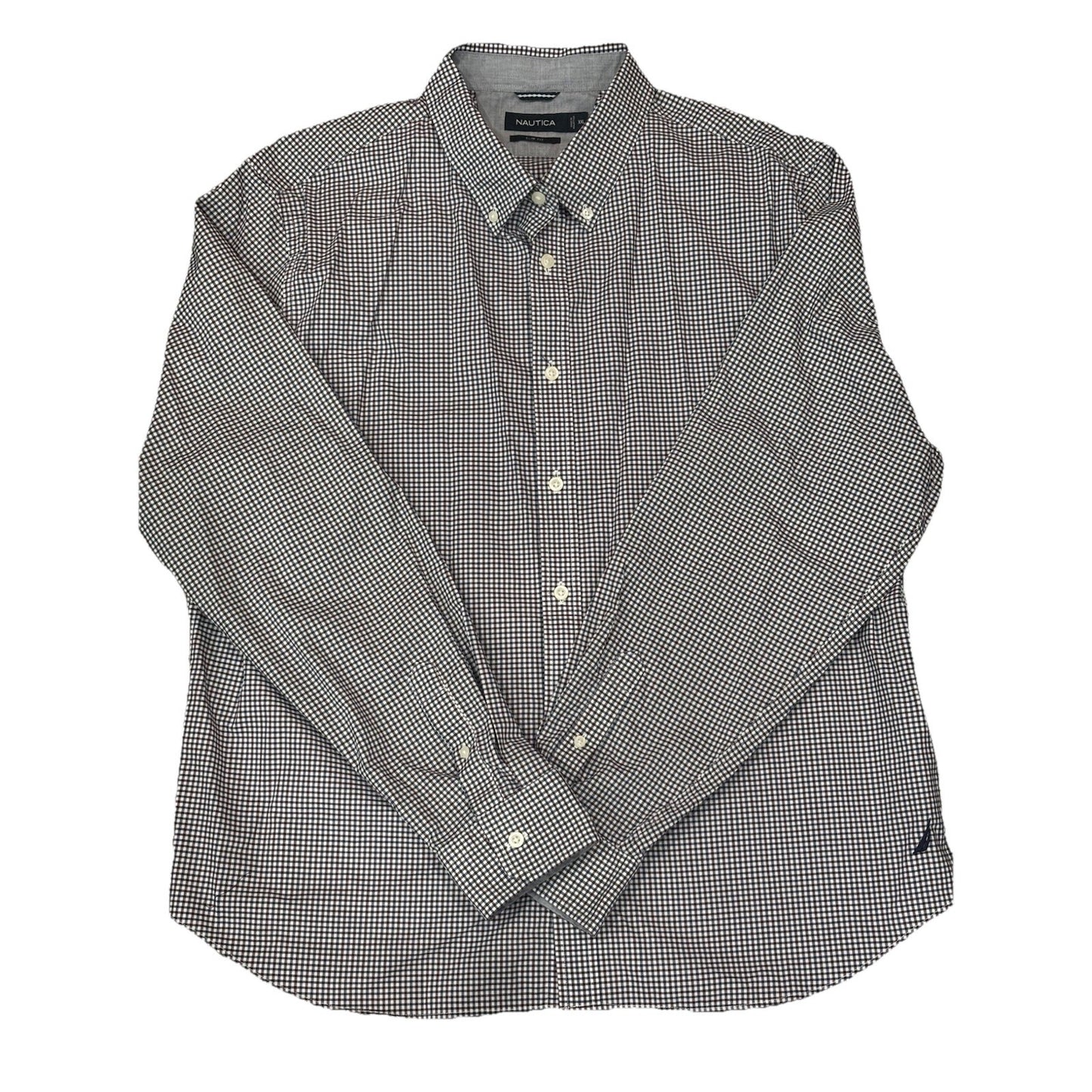 NAUTICA Mens Shirt 2XL Navy Maroon Gingham Cotton Slim Fit