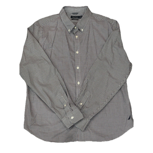NAUTICA Mens Shirt 2XL Navy Maroon Gingham Cotton Slim Fit
