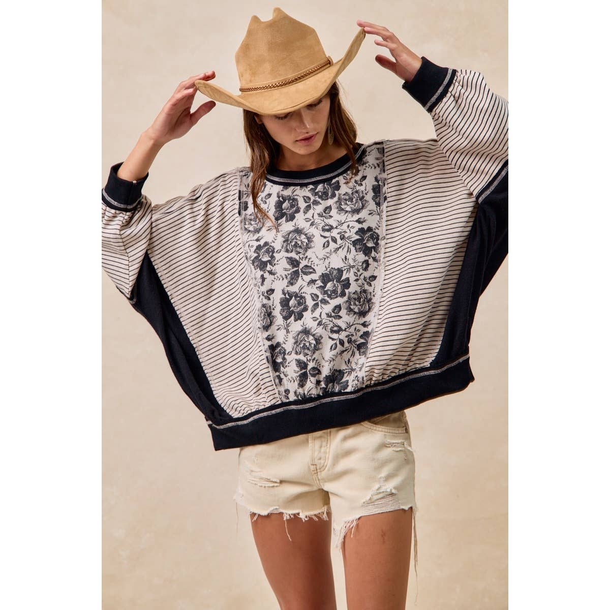 BiBi ROSE TWILL AND STRIPE MIX AND MATCH TOP