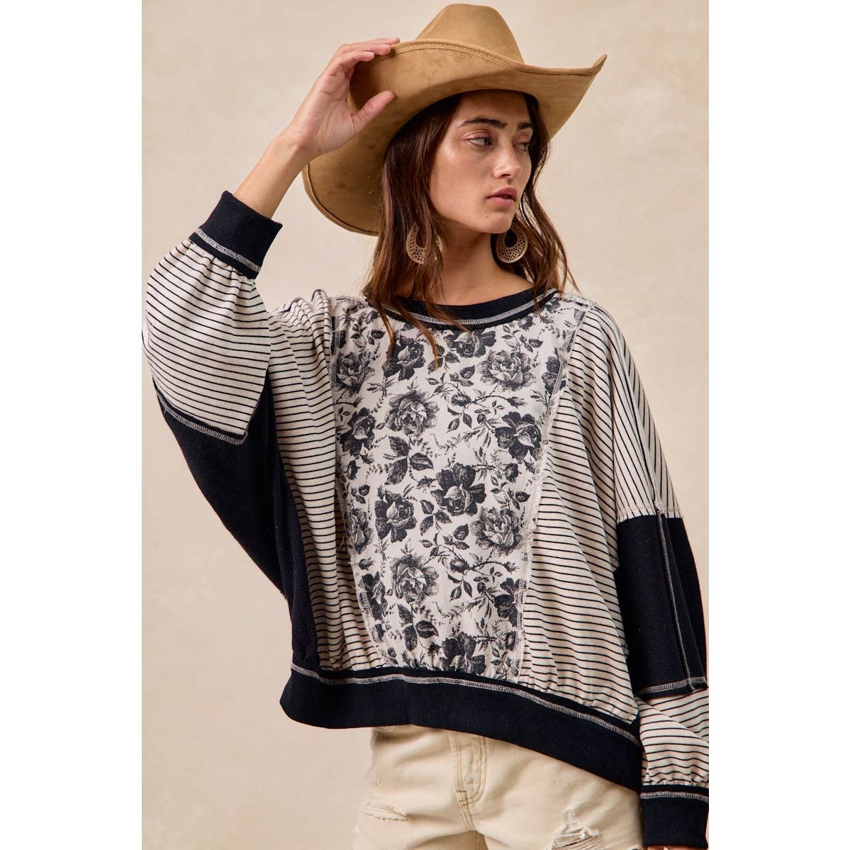 BiBi ROSE TWILL AND STRIPE MIX AND MATCH TOP