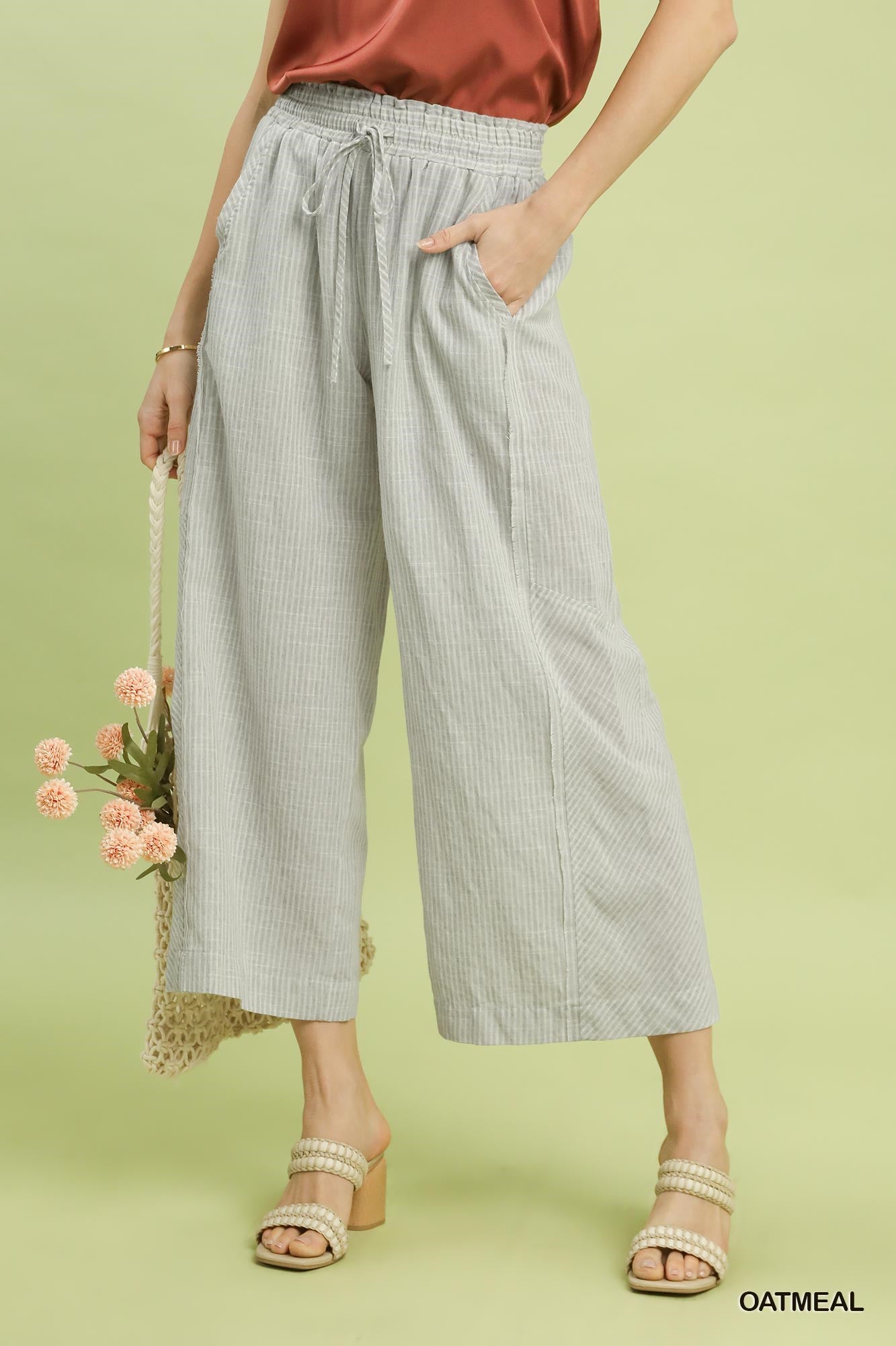 Umgee Linen Blend Striped Wide Leg Pants