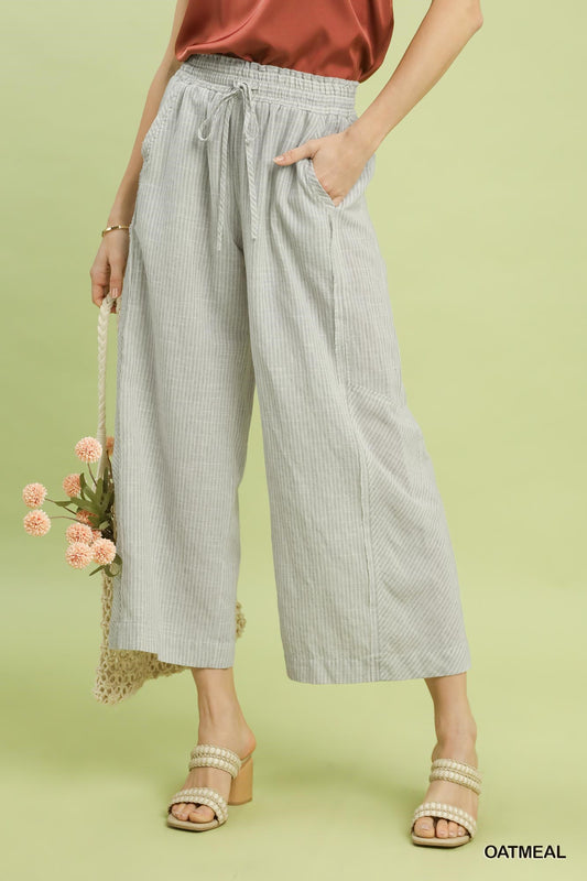 Umgee Linen Blend Striped Wide Leg Pants