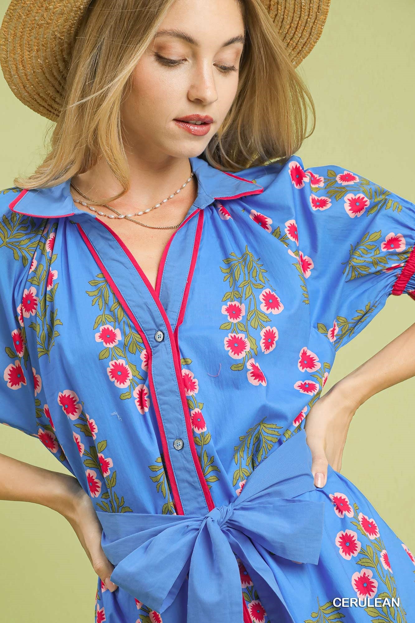 Umgee Floral Button-Down Midi Dress with Waist Tie