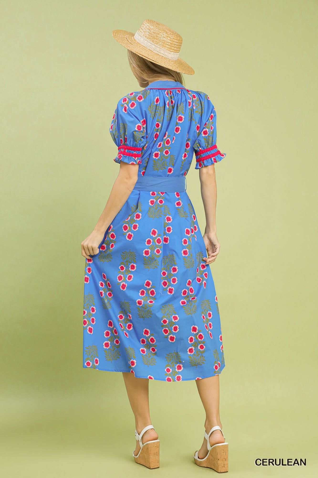 Umgee Floral Button-Down Midi Dress with Waist Tie