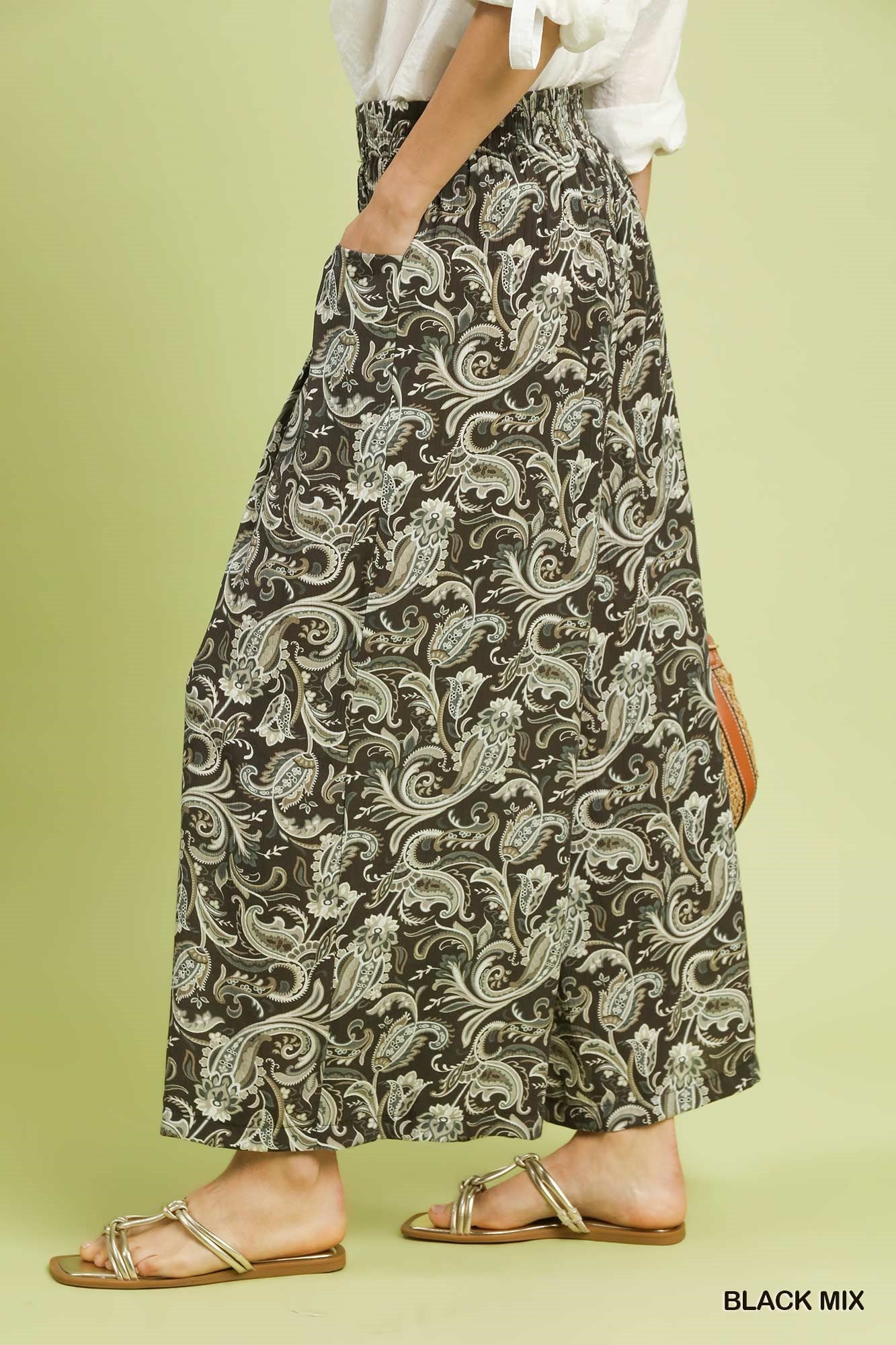 Umgee Mix Paisley Wide Leg Pants