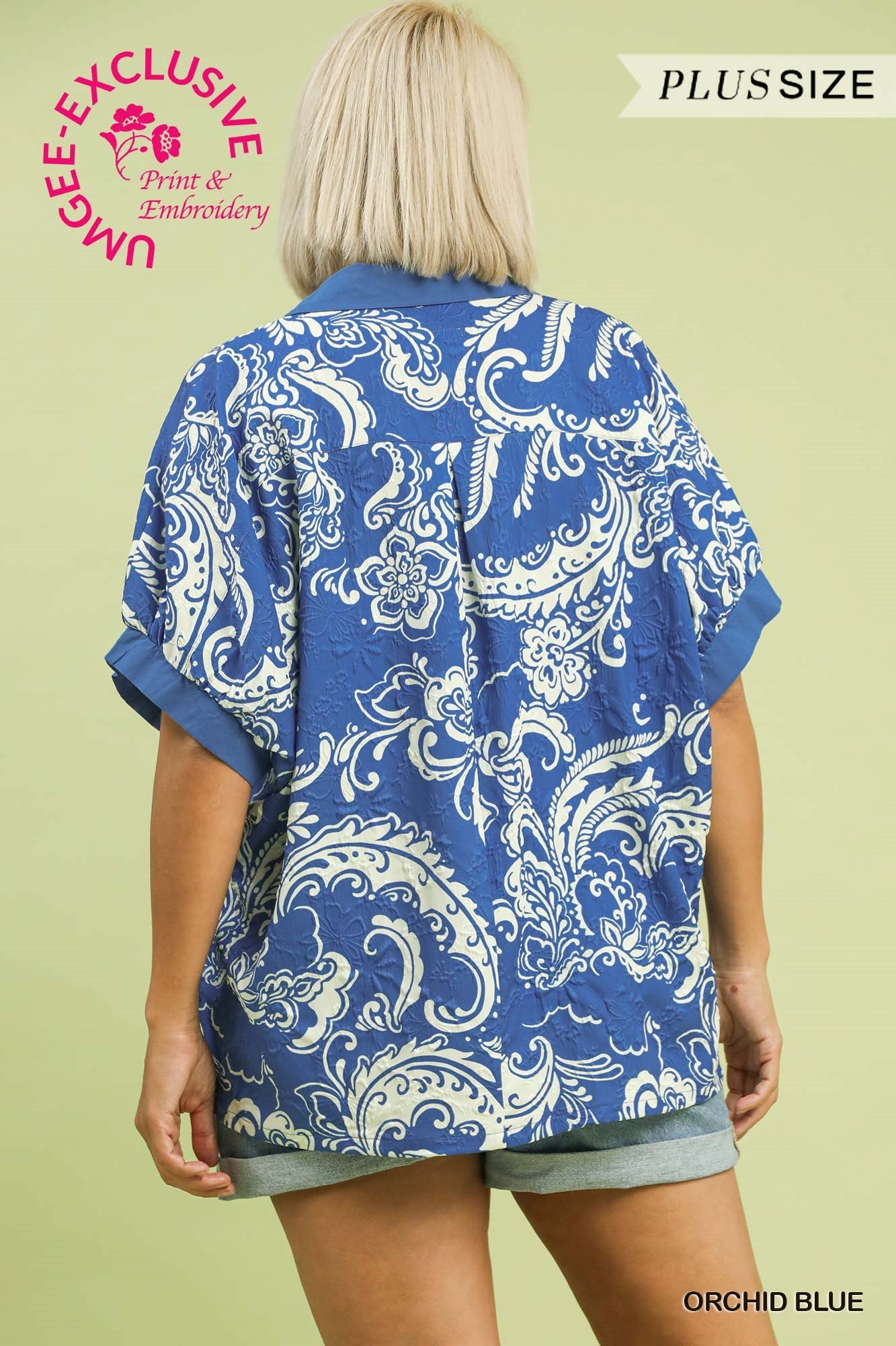 Umgee Paisley Button-Up Collared Top Plus Size
