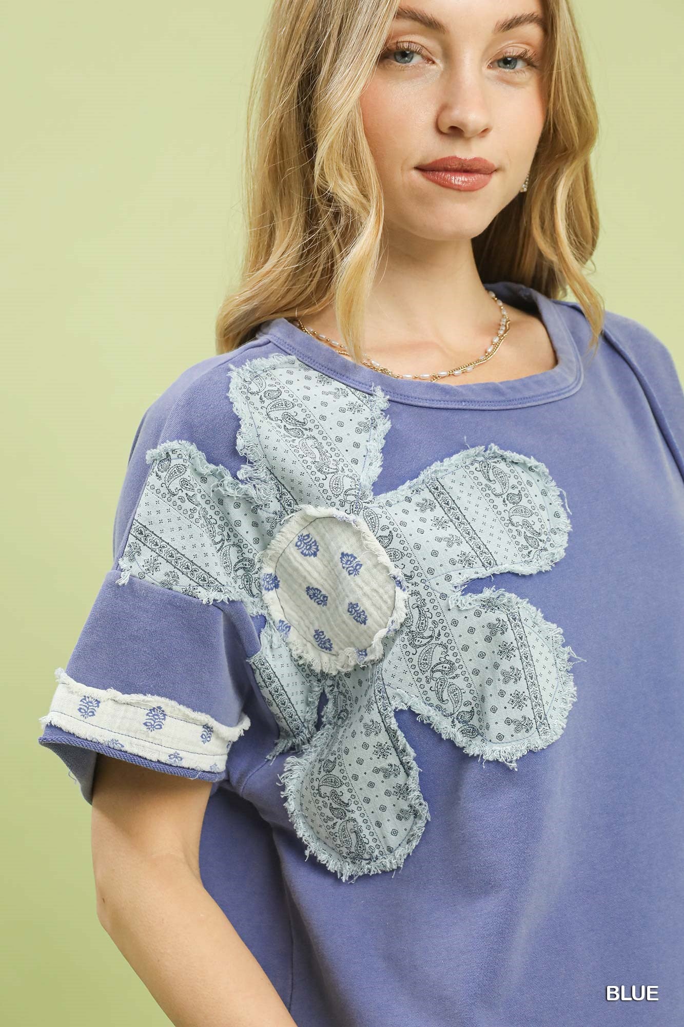 Umgee Frech Terry Top with Flower Patch