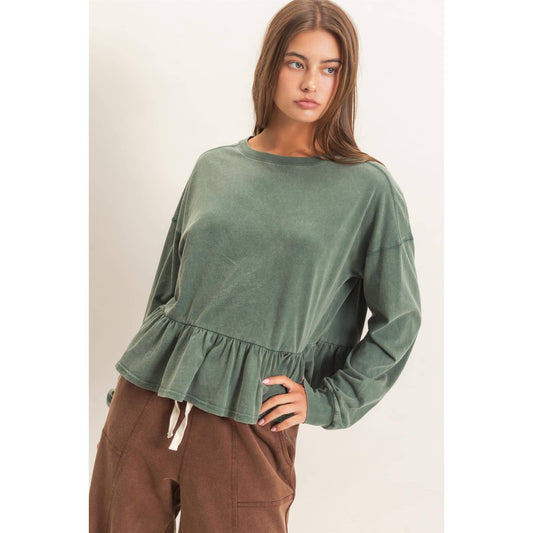 Double Zero Peplum Long Sleeve Top