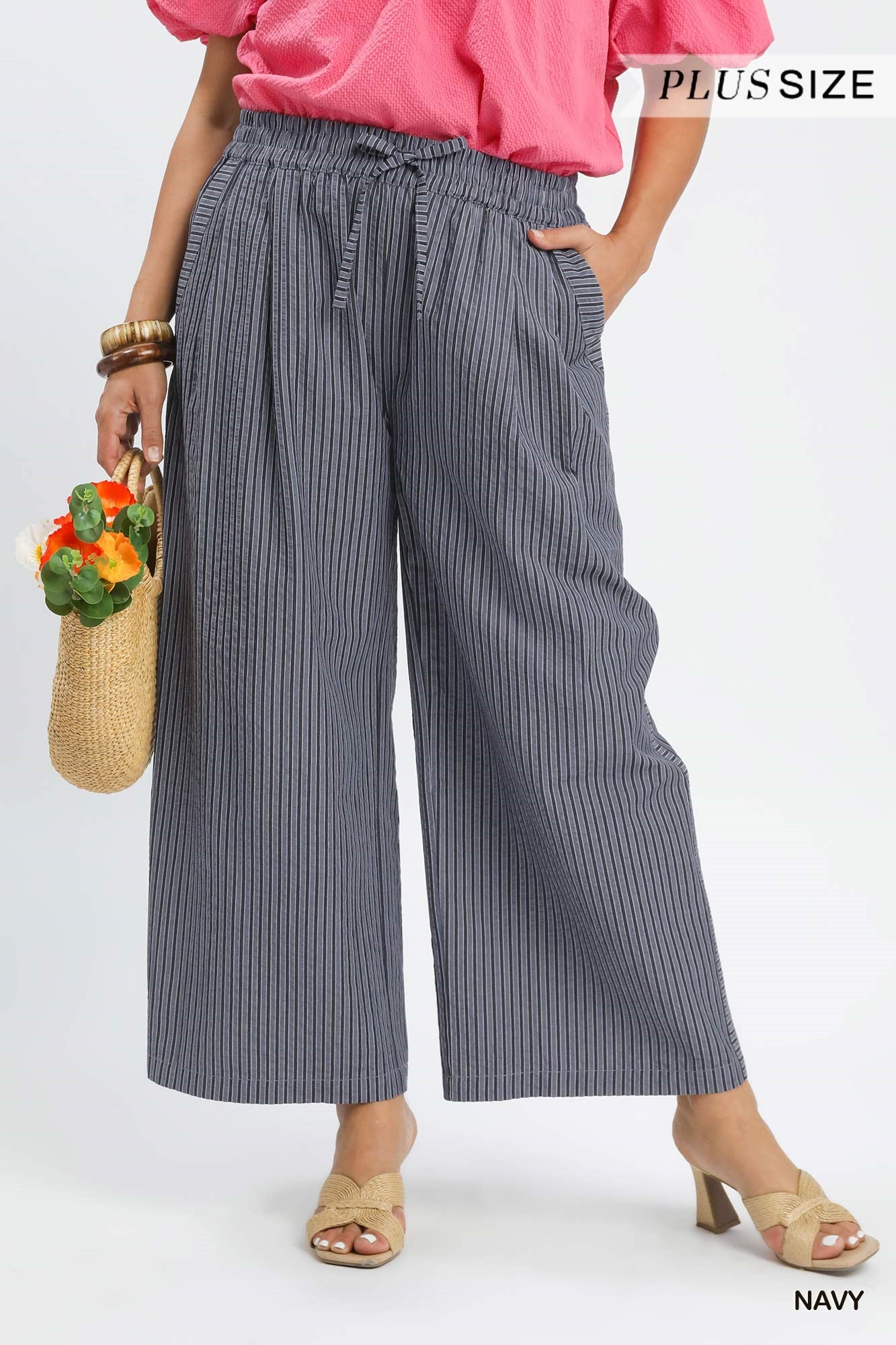 Umgee Striped Wide-Leg Pants in Navy PS