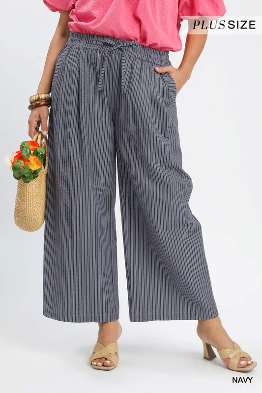 Umgee Striped Wide-Leg Pants in Navy PS
