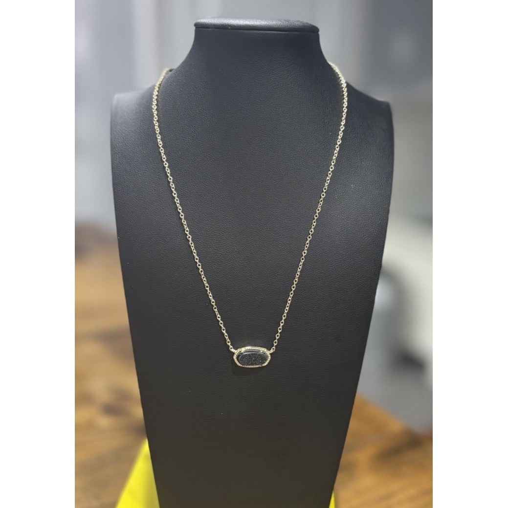 Kendra Scott Gold Elisa Necklace With Raised Black Drusy