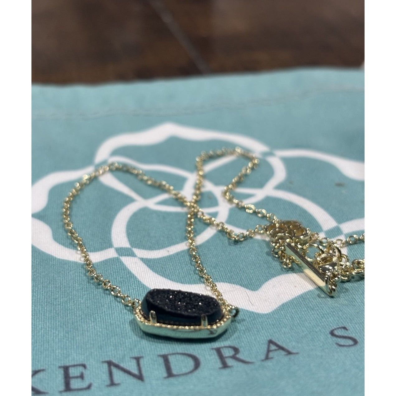 Kendra Scott Gold Elisa Necklace With Raised Black Drusy