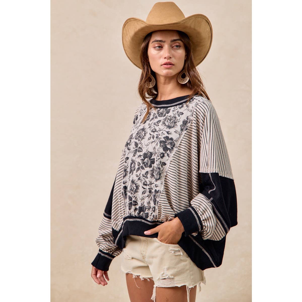BiBi ROSE TWILL AND STRIPE MIX AND MATCH TOP